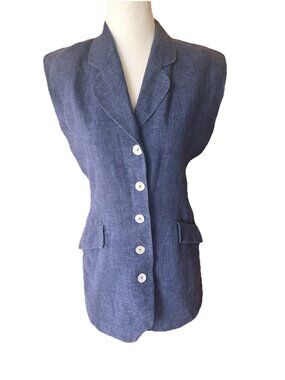 VTG The Limited Finest Quality Collection Linen Blend Blue Button Up Vest Small